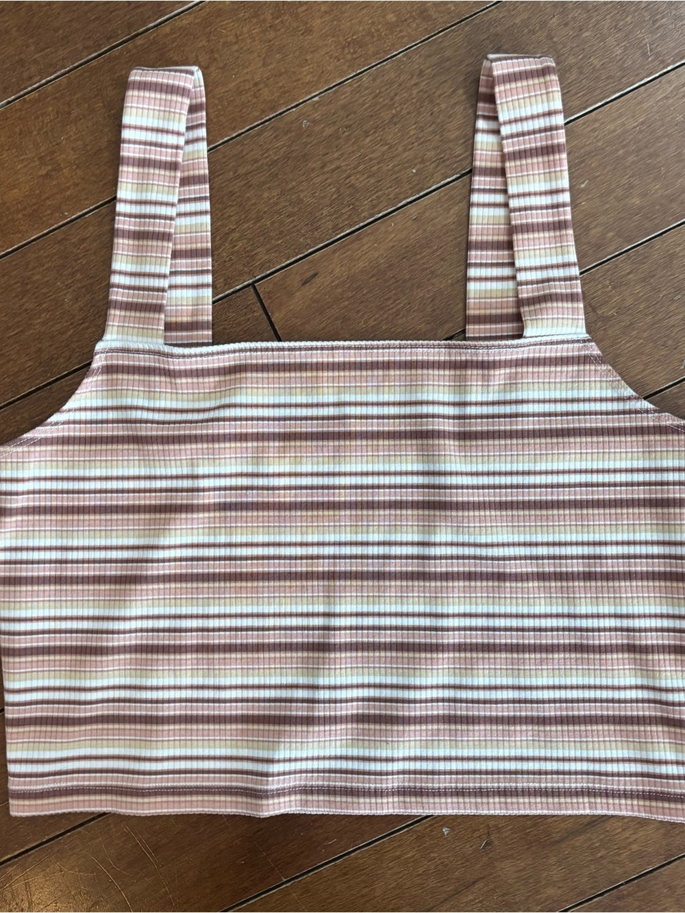 American Eagle Ribbed Striped Crop Tank in Mauve, Cream, White